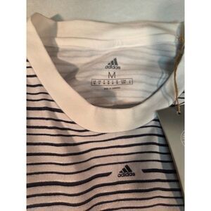 Adidas Striped T-Shirt Men’s Medium White Navy Logo Print NWT